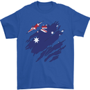 Torn Australia Flag Australian Day Football Mens T-Shirt 100% Cotton Royal Blue