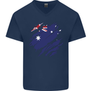 Torn Australia Flag Australian Day Football Mens V-Neck Cotton T-Shirt Navy Blue