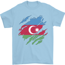 Torn Azerbaijan Flag Azerbaijani Day Football Mens T-Shirt 100% Cotton Light Blue