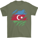 Torn Azerbaijan Flag Azerbaijani Day Football Mens T-Shirt 100% Cotton Military Green