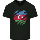 Torn Azerbaijan Flag Azerbaijani Day Football Mens V-Neck Cotton T-Shirt Black