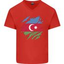 Torn Azerbaijan Flag Azerbaijani Day Football Mens V-Neck Cotton T-Shirt Red
