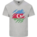 Torn Azerbaijan Flag Azerbaijani Day Football Mens V-Neck Cotton T-Shirt Sports Grey