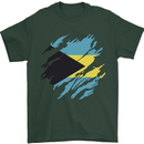Torn Bahamas Flag Bahamians Day Football Mens T-Shirt 100% Cotton Forest Green