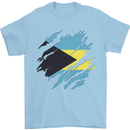 Torn Bahamas Flag Bahamians Day Football Mens T-Shirt 100% Cotton Light Blue