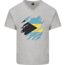 Torn Bahamas Flag Bahamians Day Football Mens V-Neck Cotton T-Shirt Sports Grey