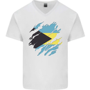 Torn Bahamas Flag Bahamians Day Football Mens V-Neck Cotton T-Shirt White
