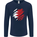 Torn Bahrain Flag Bahraini Day Football Mens Long Sleeve T-Shirt Navy Blue