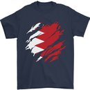 Torn Bahrain Flag Bahraini Day Football Mens T-Shirt 100% Cotton Navy Blue