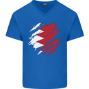 Torn Bahrain Flag Bahraini Day Football Mens V-Neck Cotton T-Shirt Royal Blue