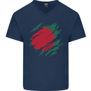 Torn Bangladesh Flag Bangladeshi Day Football Mens V-Neck Cotton T-Shirt Navy Blue