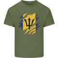 Torn Barbados Flag Barbadians Day Football Mens Cotton T-Shirt Tee Top Military Green