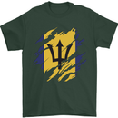 Torn Barbados Flag Barbadians Day Football Mens T-Shirt 100% Cotton Forest Green