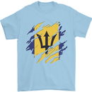 Torn Barbados Flag Barbadians Day Football Mens T-Shirt 100% Cotton Light Blue
