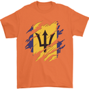 Torn Barbados Flag Barbadians Day Football Mens T-Shirt 100% Cotton Orange