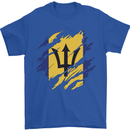 Torn Barbados Flag Barbadians Day Football Mens T-Shirt 100% Cotton Royal Blue