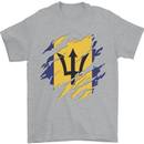Torn Barbados Flag Barbadians Day Football Mens T-Shirt 100% Cotton Sports Grey