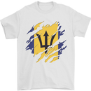 Torn Barbados Flag Barbadians Day Football Mens T-Shirt 100% Cotton White