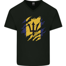 Torn Barbados Flag Barbadians Day Football Mens V-Neck Cotton T-Shirt Black