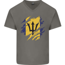 Torn Barbados Flag Barbadians Day Football Mens V-Neck Cotton T-Shirt Charcoal