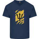 Torn Barbados Flag Barbadians Day Football Mens V-Neck Cotton T-Shirt Navy Blue