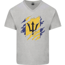 Torn Barbados Flag Barbadians Day Football Mens V-Neck Cotton T-Shirt Sports Grey