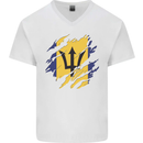 Torn Barbados Flag Barbadians Day Football Mens V-Neck Cotton T-Shirt White