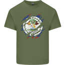 Torn Belize Flag Belizean Day Football Mens Cotton T-Shirt Tee Top Military Green
