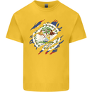 Torn Belize Flag Belizean Day Football Mens Cotton T-Shirt Tee Top Yellow