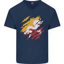 Torn Bhutan Flag Bhutanese Day Football Mens V-Neck Cotton T-Shirt Navy Blue
