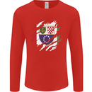 Torn Bosnia and Herzegovina Flag Day Football Mens Long Sleeve T-Shirt Red
