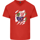 Torn Bosnia and Herzegovina Flag Day Football Mens V-Neck Cotton T-Shirt Red
