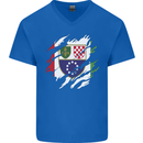 Torn Bosnia and Herzegovina Flag Day Football Mens V-Neck Cotton T-Shirt Royal Blue