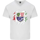 Torn Bosnia and Herzegovina Flag Day Football Mens V-Neck Cotton T-Shirt White