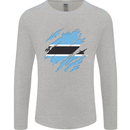 Torn Botswana Flag Batswana Day Football Mens Long Sleeve T-Shirt Sports Grey
