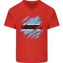 Torn Botswana Flag Batswana Day Football Mens V-Neck Cotton T-Shirt Red