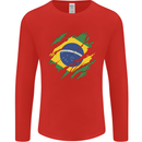 Torn Brazil Flag Brazilian Day Football Mens Long Sleeve T-Shirt Red