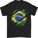 Torn Brazil Flag Brazilian Day Football Mens T-Shirt 100% Cotton Black