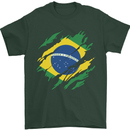 Torn Brazil Flag Brazilian Day Football Mens T-Shirt 100% Cotton Forest Green