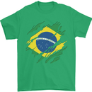Torn Brazil Flag Brazilian Day Football Mens T-Shirt 100% Cotton Irish Green