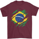 Torn Brazil Flag Brazilian Day Football Mens T-Shirt 100% Cotton Maroon