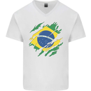 Torn Brazil Flag Brazilian Day Football Mens V-Neck Cotton T-Shirt White