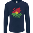 Torn Burkina Faso Flag Day Football Mens Long Sleeve T-Shirt Navy Blue