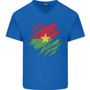 Torn Burkina Faso Flag Day Football Mens V-Neck Cotton T-Shirt Royal Blue