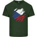 Torn Czechia Flag Czech Republic Day Football Mens Cotton T-Shirt Tee Top Forest Green