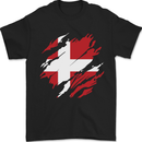 Torn Denmark Flag Danish Day Football Mens T-Shirt 100% Cotton Black