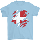 Torn Denmark Flag Danish Day Football Mens T-Shirt 100% Cotton Light Blue