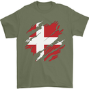 Torn Denmark Flag Danish Day Football Mens T-Shirt 100% Cotton Military Green