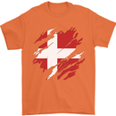 Torn Denmark Flag Danish Day Football Mens T-Shirt 100% Cotton Orange
