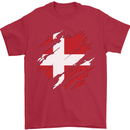 Torn Denmark Flag Danish Day Football Mens T-Shirt 100% Cotton Red